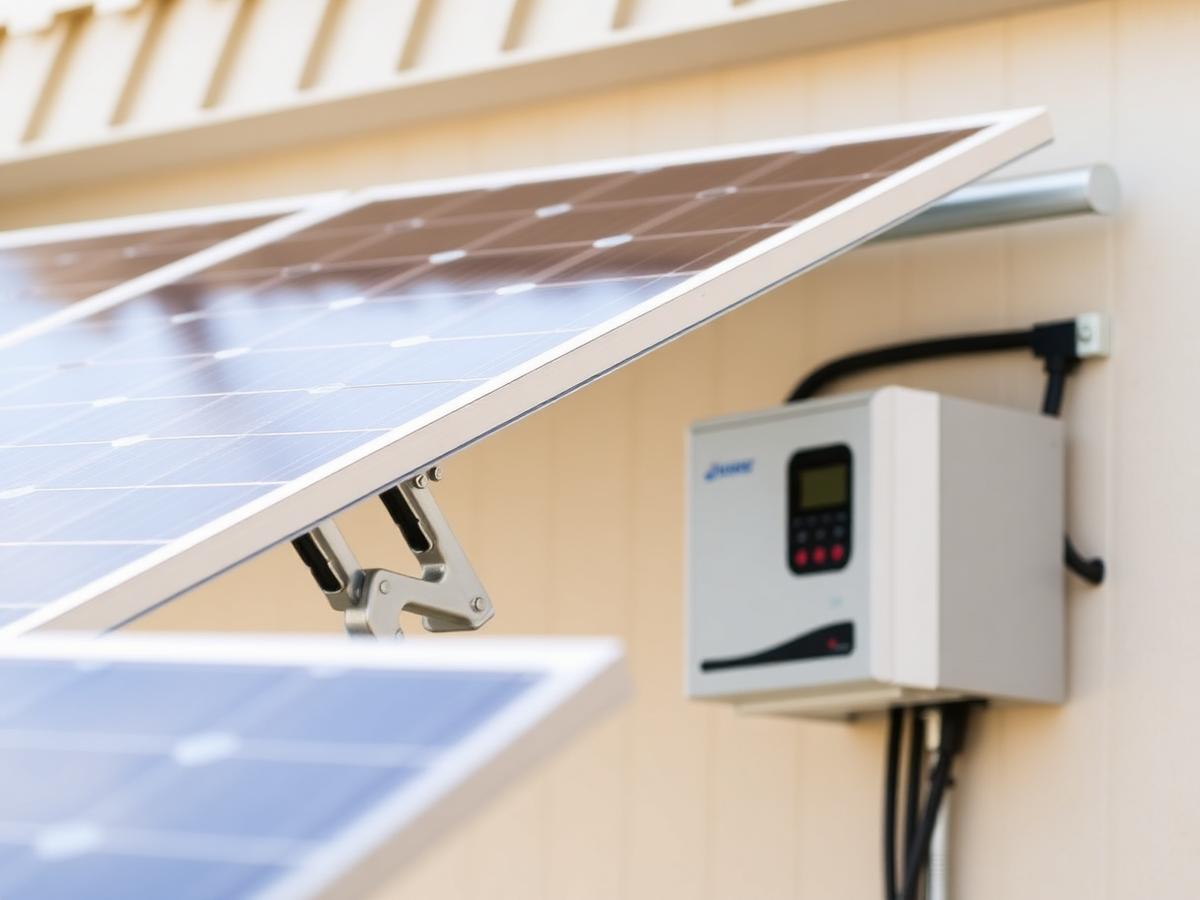 Solar mounting rails and inverter installation detail